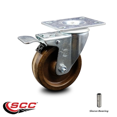 Service Caster 4 Inch High Temp Phenolic Wheel Swivel Top Plate Caster with Total Lock Brake SCC-TTL20S414-PHSHT